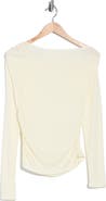 WAYF Ruched Boat Neck Long Sleeve Top