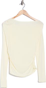 WAYF Ruched Boat Neck Long Sleeve Top