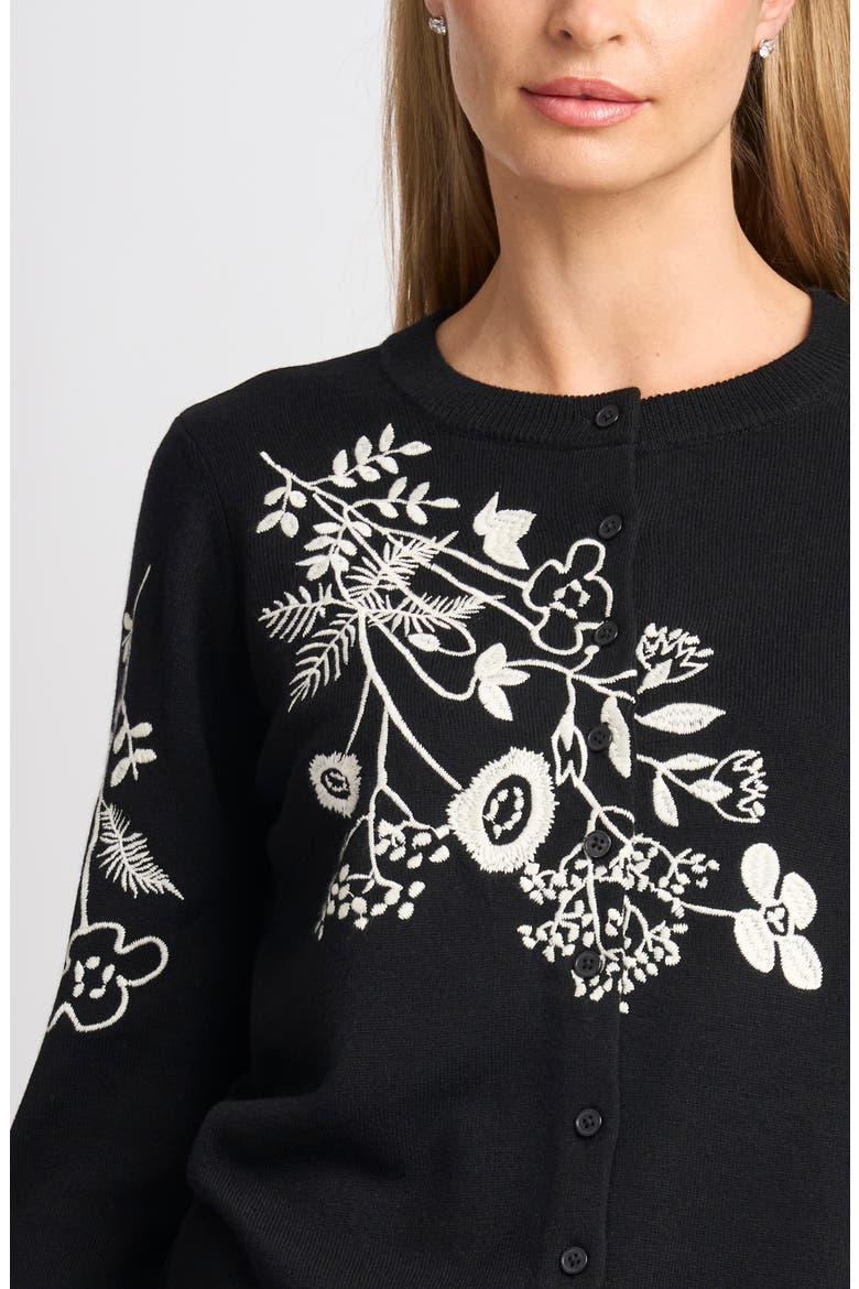 Embroidered Floral Button Front Cardigan, Alternate, color, RICH BLACK
