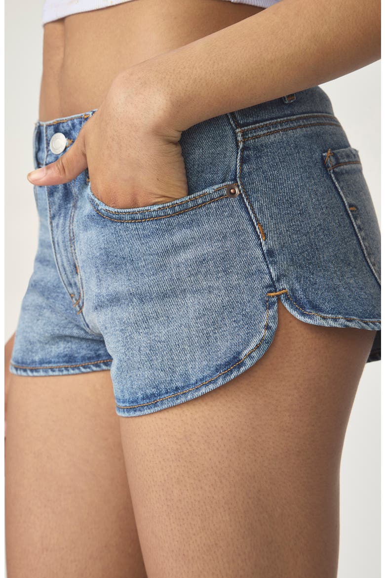 Cheeky Low Rise Denim Shorts, Alternate, color, MED WASH