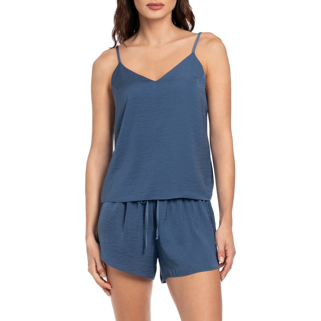 Midnight Bakery Haven Satin Camisole & Shorts Pajamas In Denim
