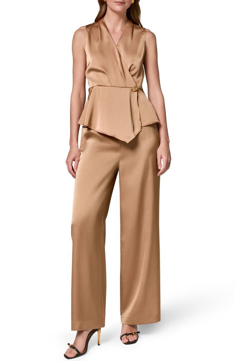 Donna Karan New York Sleeveless Faux Wrap Satin Top, Alternate, color, Fawn