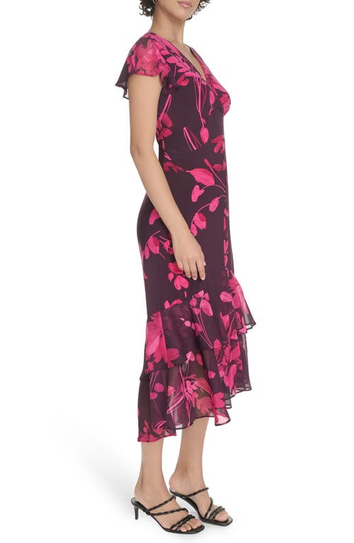 Tommy Hilfiger Chiffon Flutter Sleeve Midi Dress In Brown