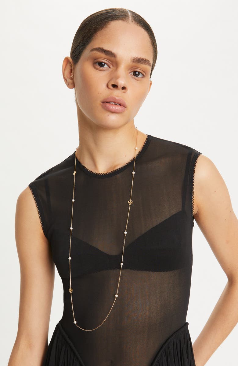 Tory Burch Long Moondance Pearl Necklace, Alternate, color, Tory Gold/ Pearl