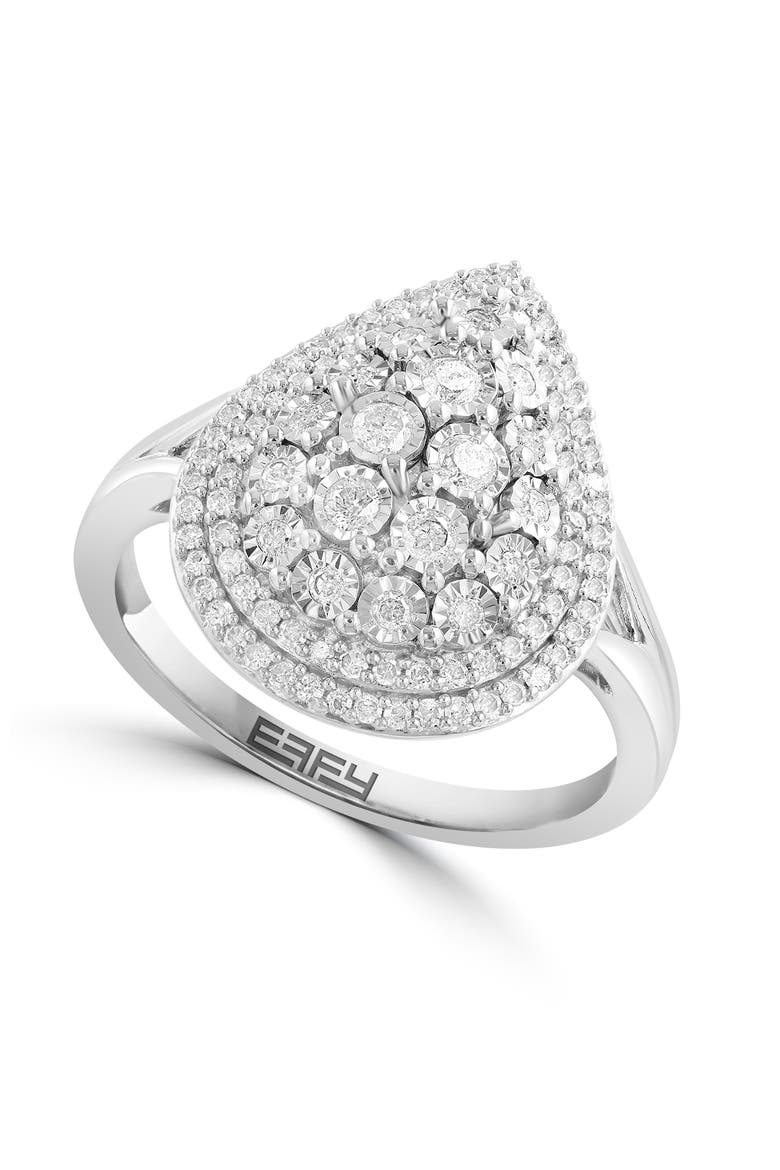Sterling Silver Diamond Pear Halo Ring, Main, color, Sterling Silver