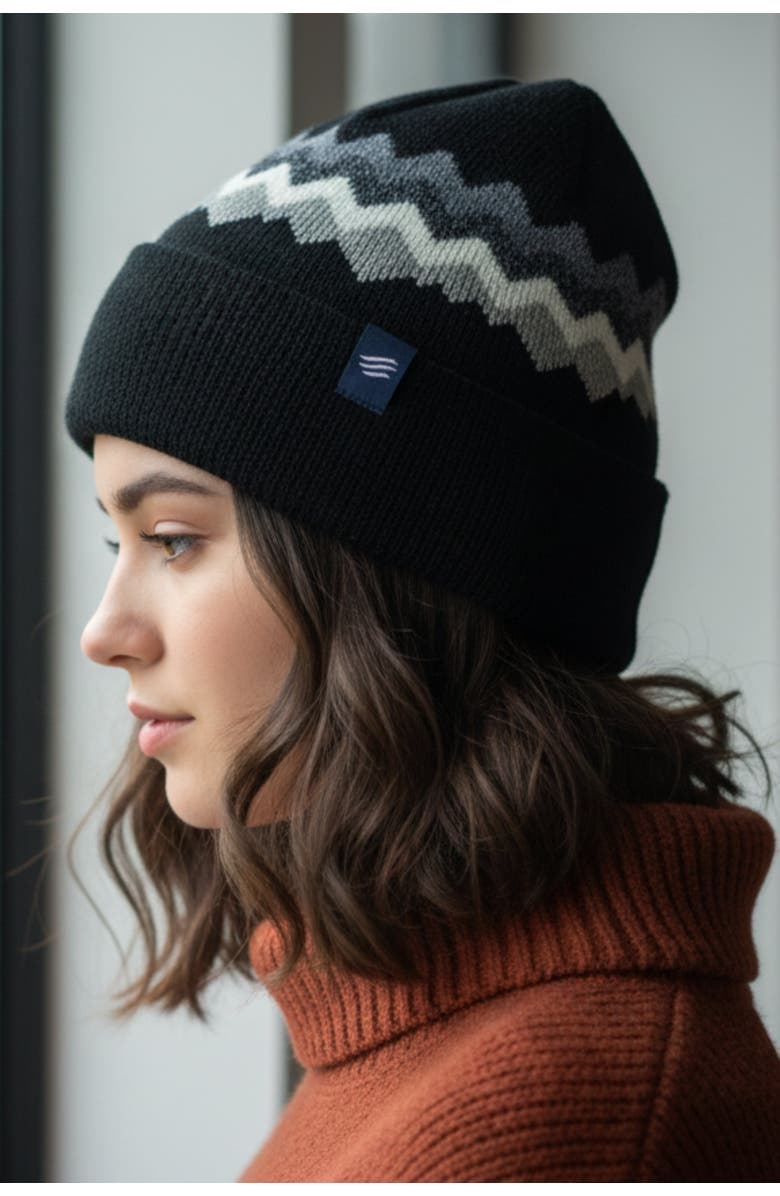 United By Blue The Merino Wool Mountain Scape Knit Beanie, Alternate, color, Black