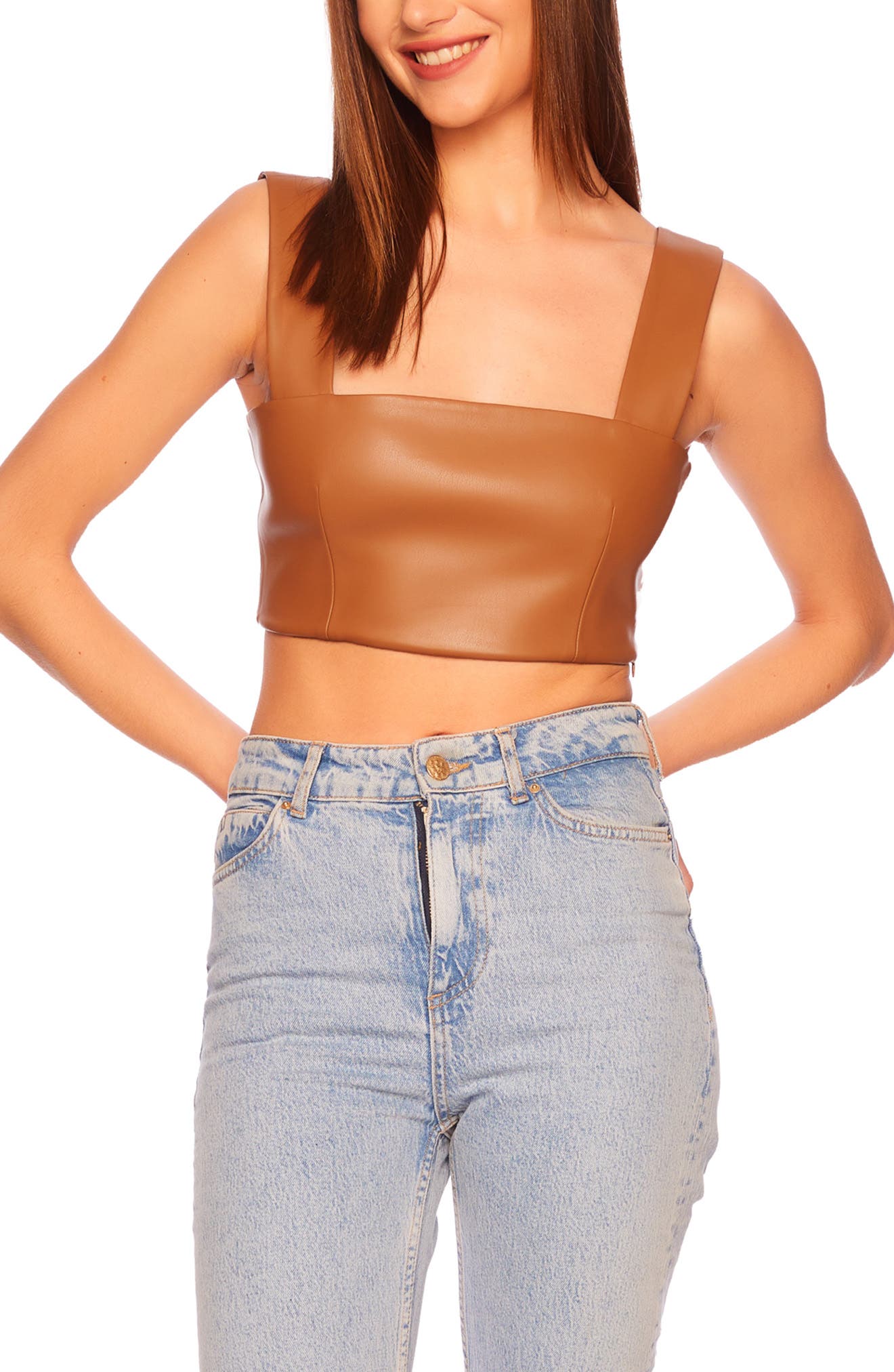 Susana Monaco Faux Leather Crop Tank