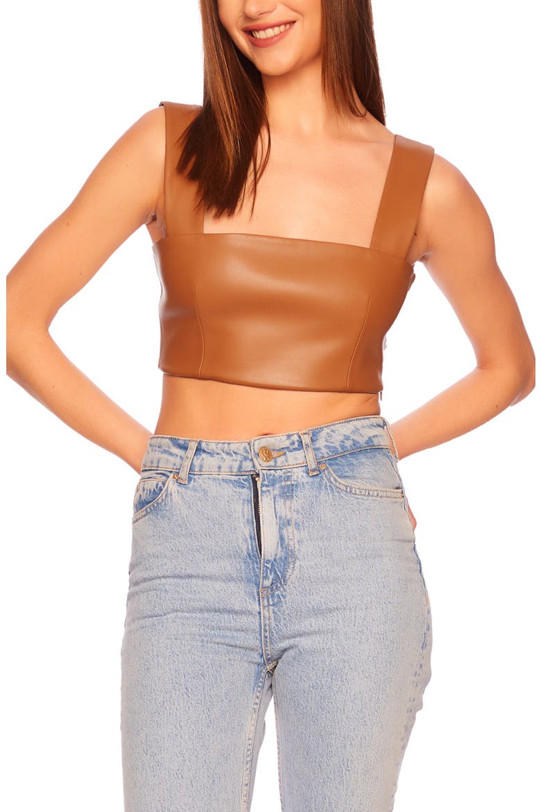 Faux Leather Crop Tank, Main, color, CARAMEL