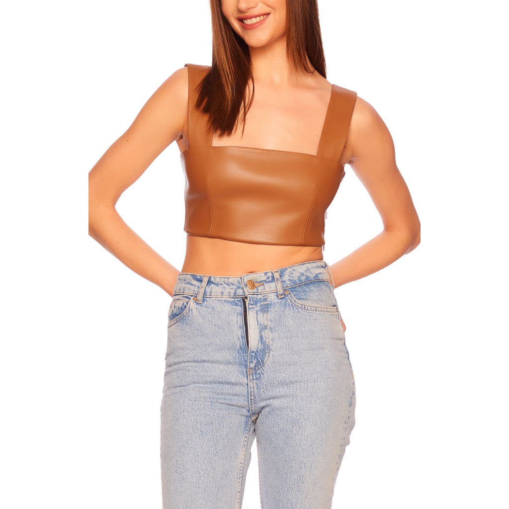 Susana Monaco Faux Leather Crop Tank In Brown