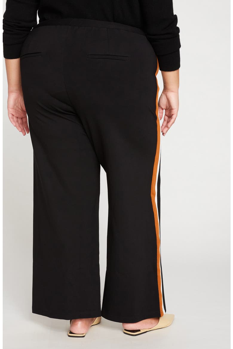 Stephanie Ponte Wide Leg Pants, Alternate, color, BLK + OCHRE/WHT STRP