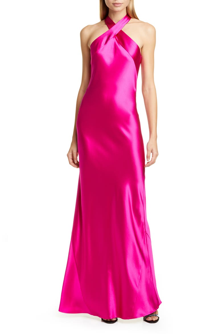The Eve Halter Neck Silk Gown, Main, color, MAGENTA