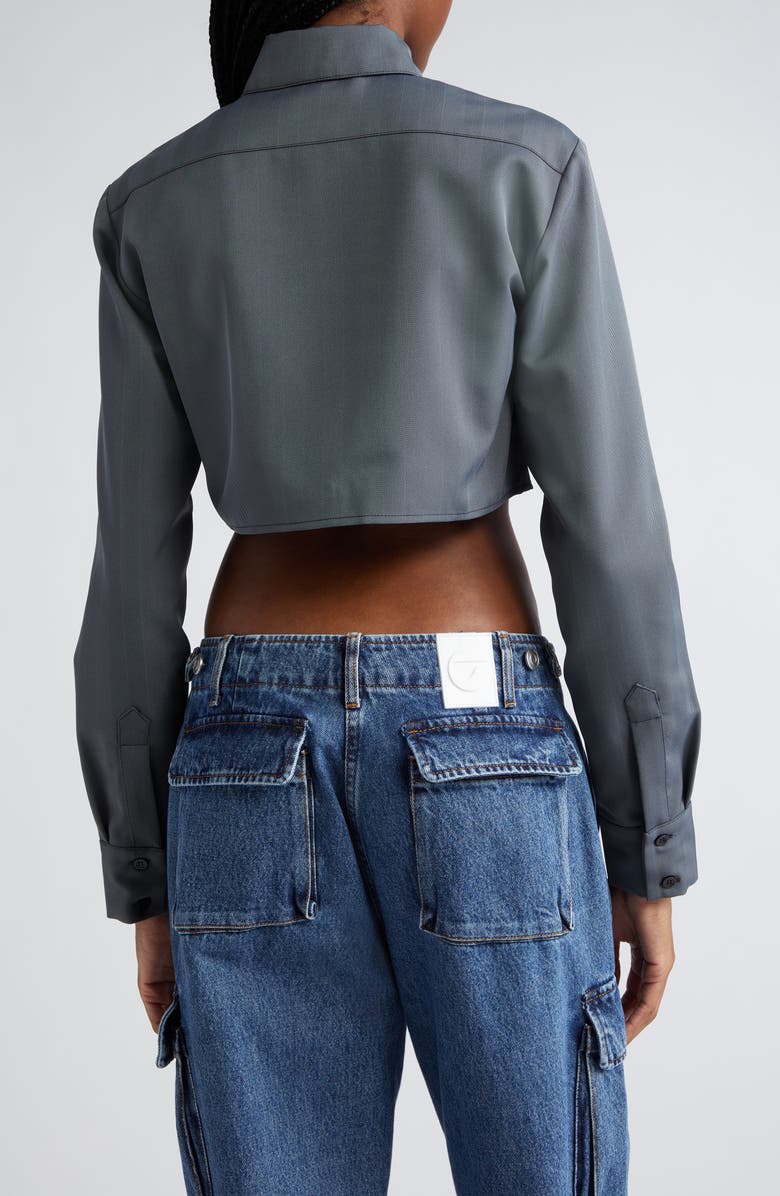 Coperni Boxy Herringbone Crop Button-Up Shirt, Alternate, color, 