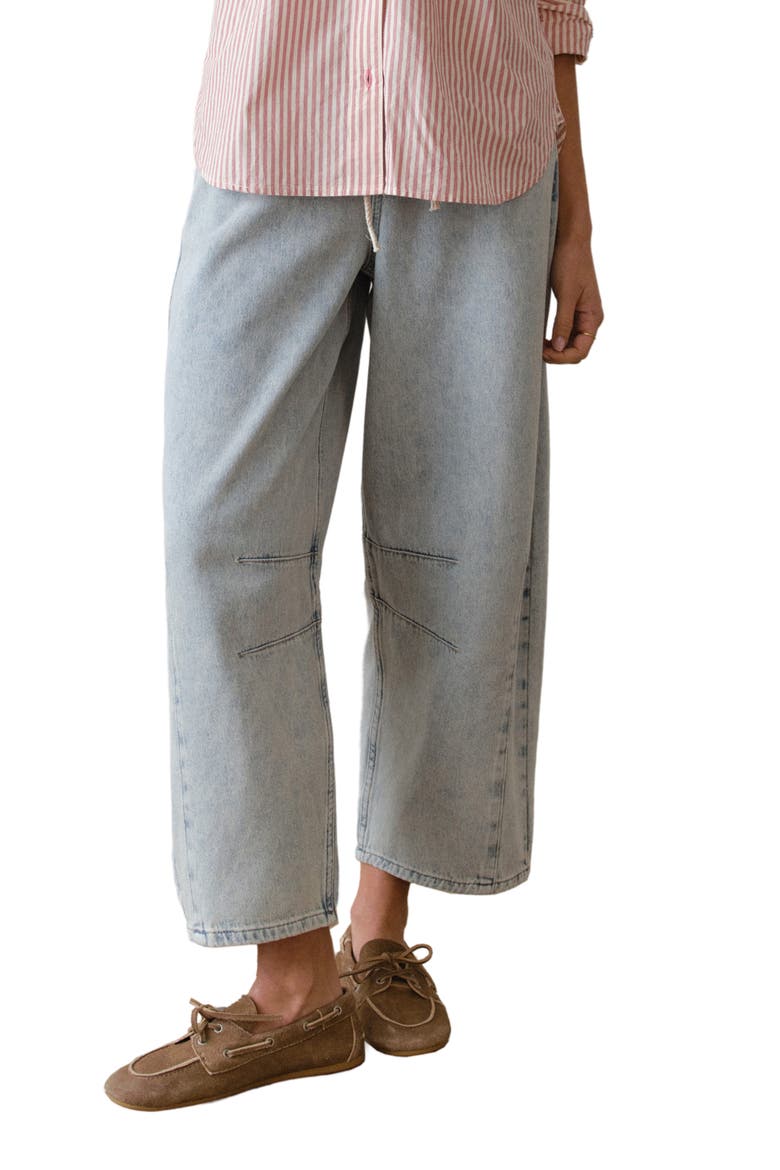 Ella Barrel Leg Drawstring Jeans, Main, color, LIGHT WASH