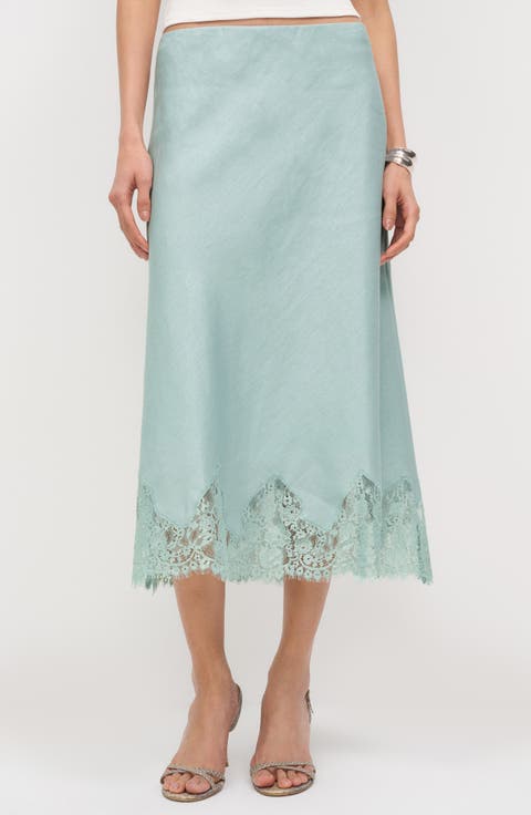 Carolina Lace Trim Linen Midi Skirt