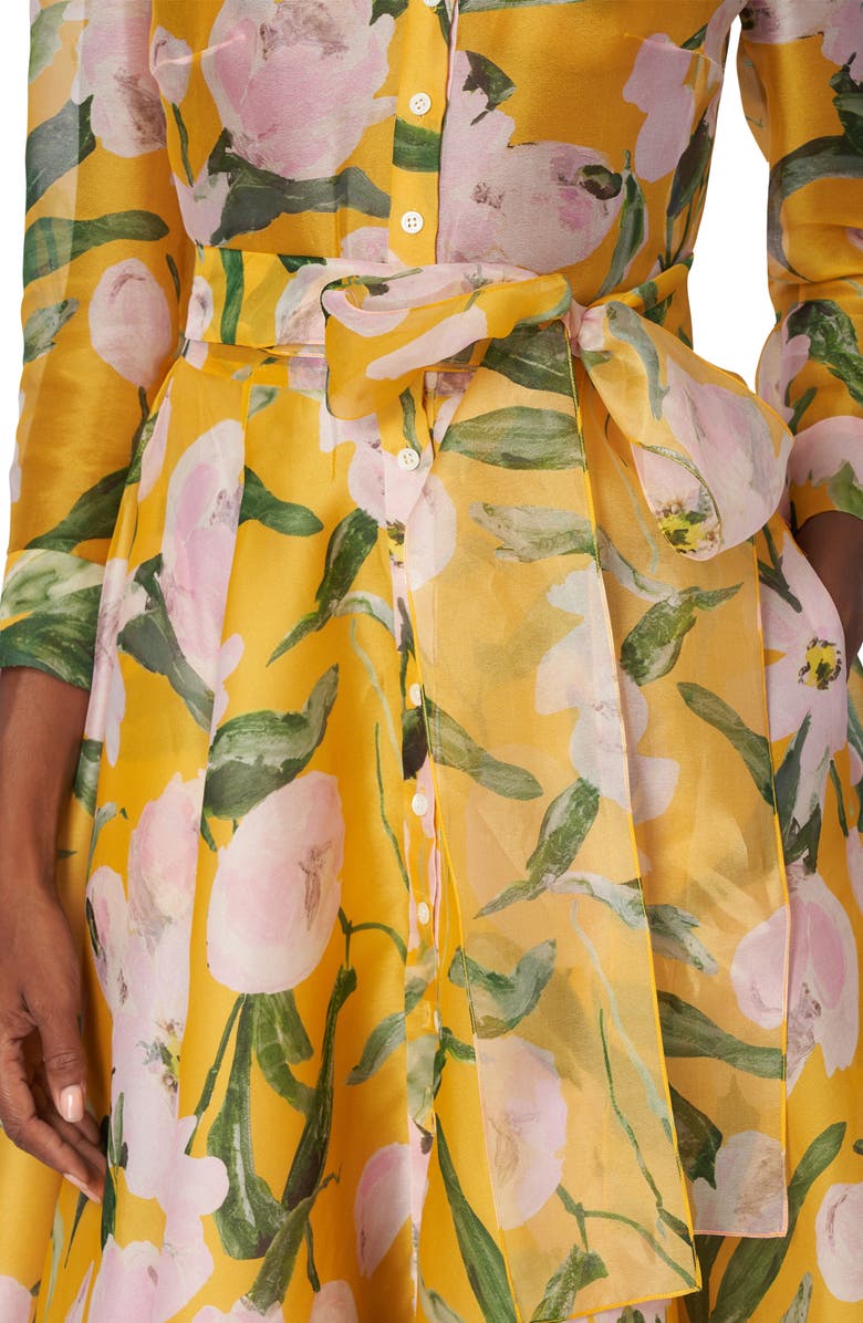 Carolina Herrera Peony Print Long Sleeve Silk Organza Trench Gown, Alternate, color, 