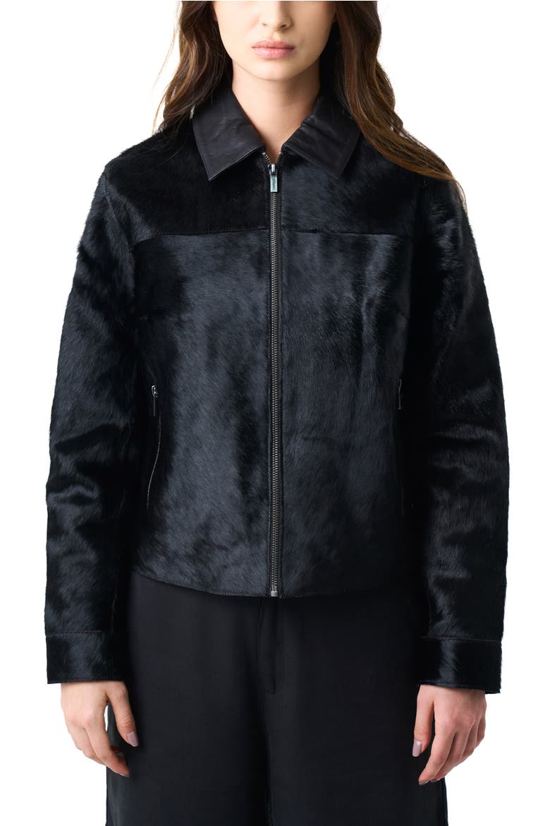Antares Jacket In Leather With Hair Trucker Silhouette, Main, color, Black