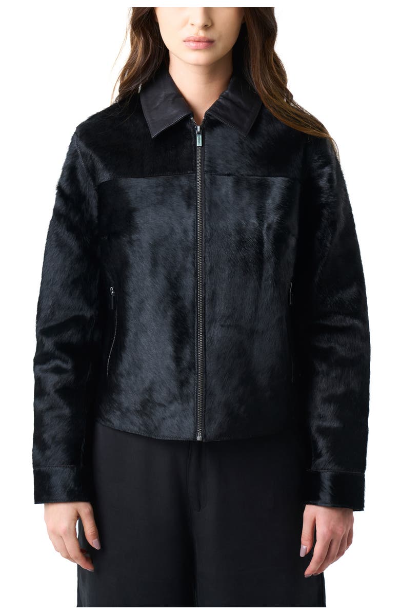Velez Antares Jacket in Leather with Hair for Women, Trucker Silhouette, Main, color, Black
