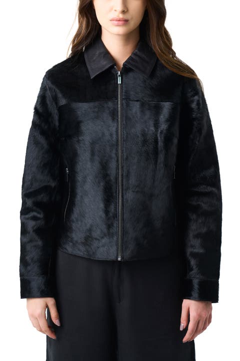 Antares Jacket in Leather with Hair for Women, Trucker Silhouette