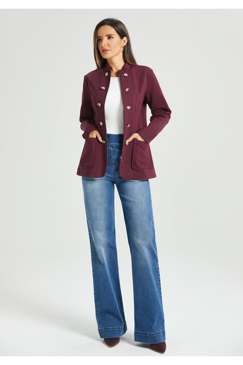 Military Zip Jacket Stretch Ponte, Alternate, color, Burgundy
