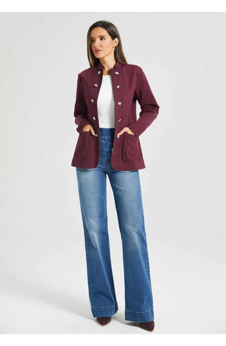 Betabrand Military Zip Jacket Stretch Ponte, Alternate, color, Burgundy