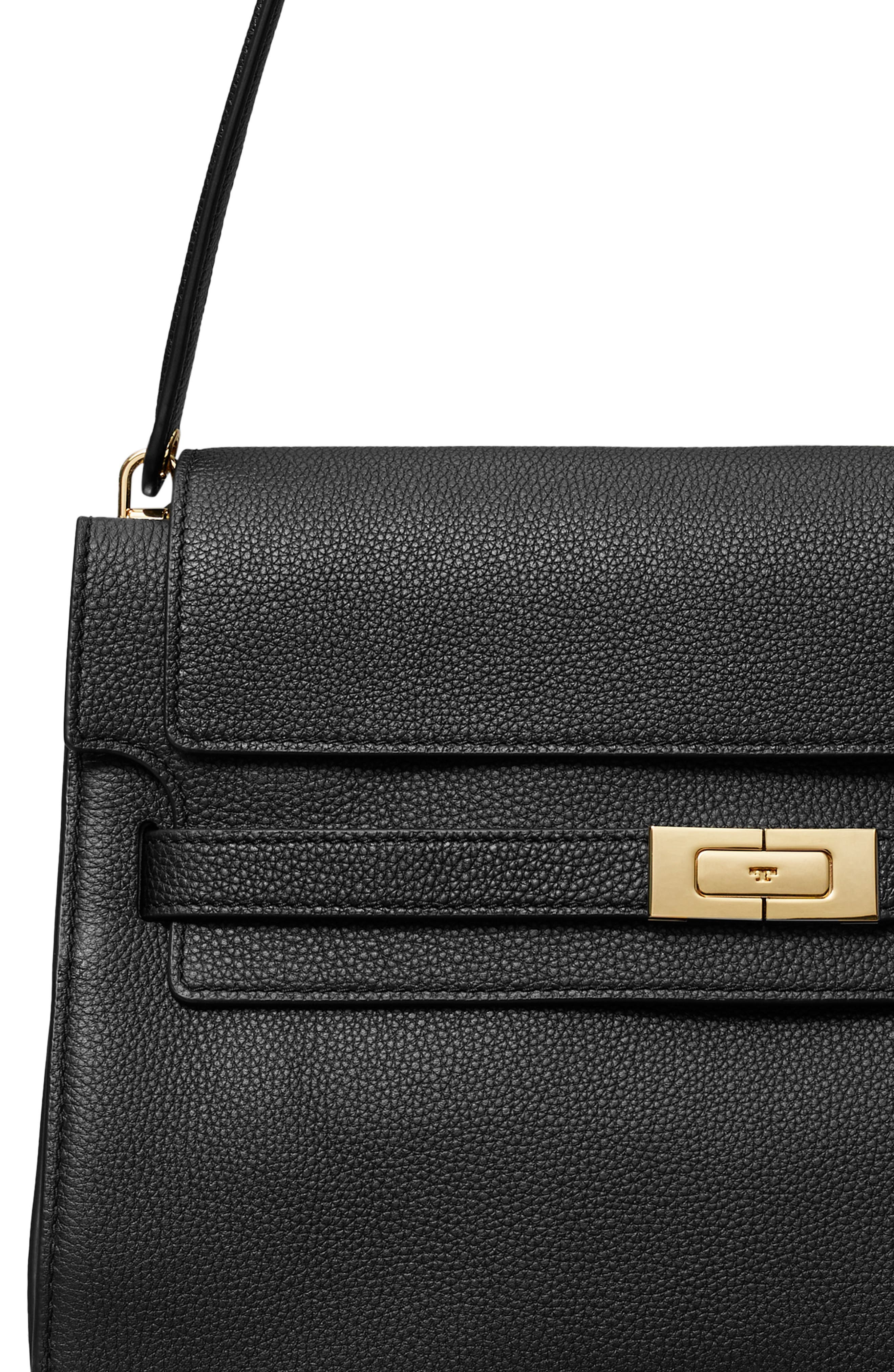 Tory Burch Large Lee Radziwill Pebble Leather Shoulder Bag, Alternate, color, Black