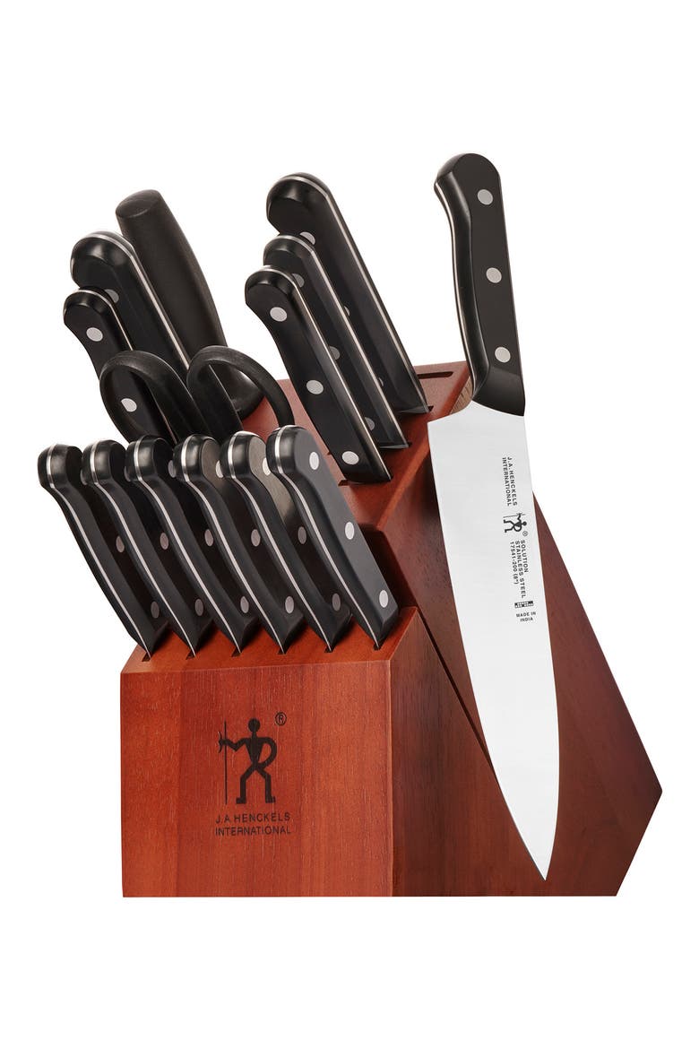 Henckels International Solution 15-Piece Knife Block Set, Main, color, STAINLESS STEEL