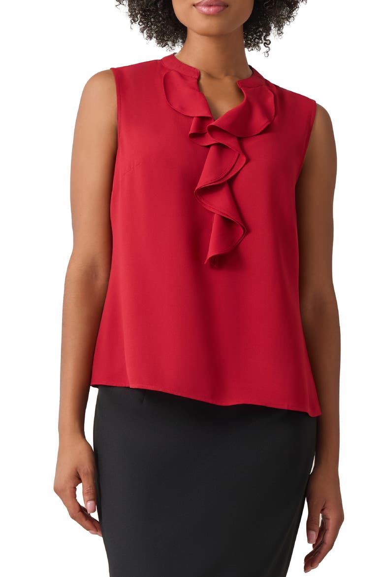 Sleeveless Ruffle Neck Top, Main, color, FIRE RED