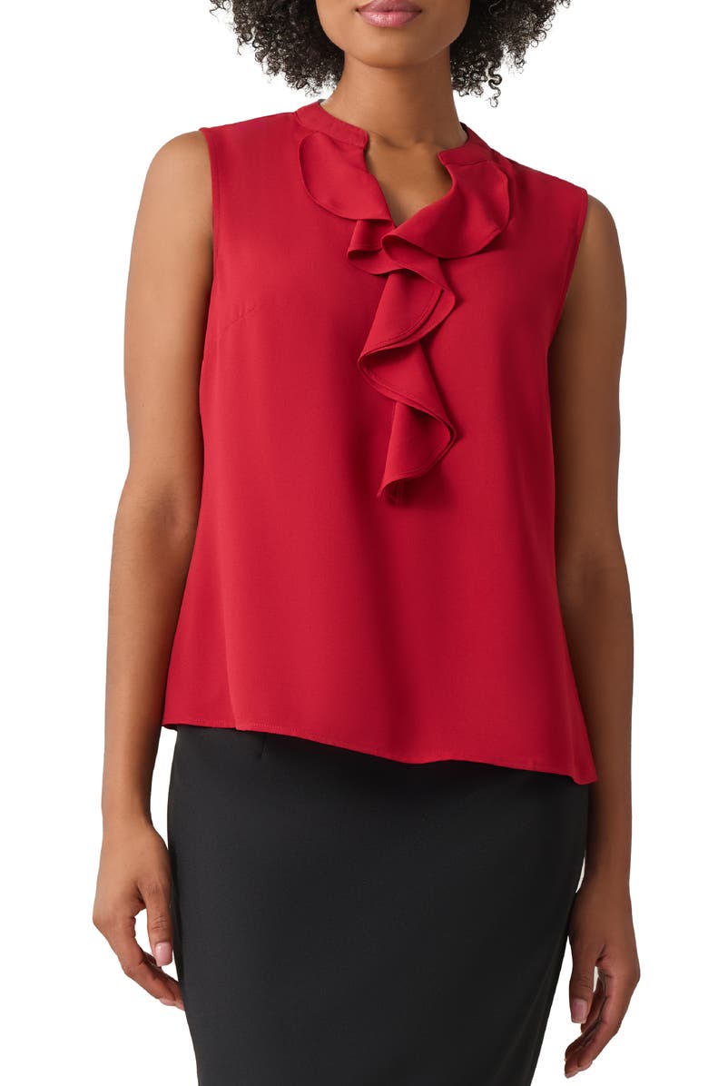 KASPER Sleeveless Ruffle Neck Top, Main, color, 