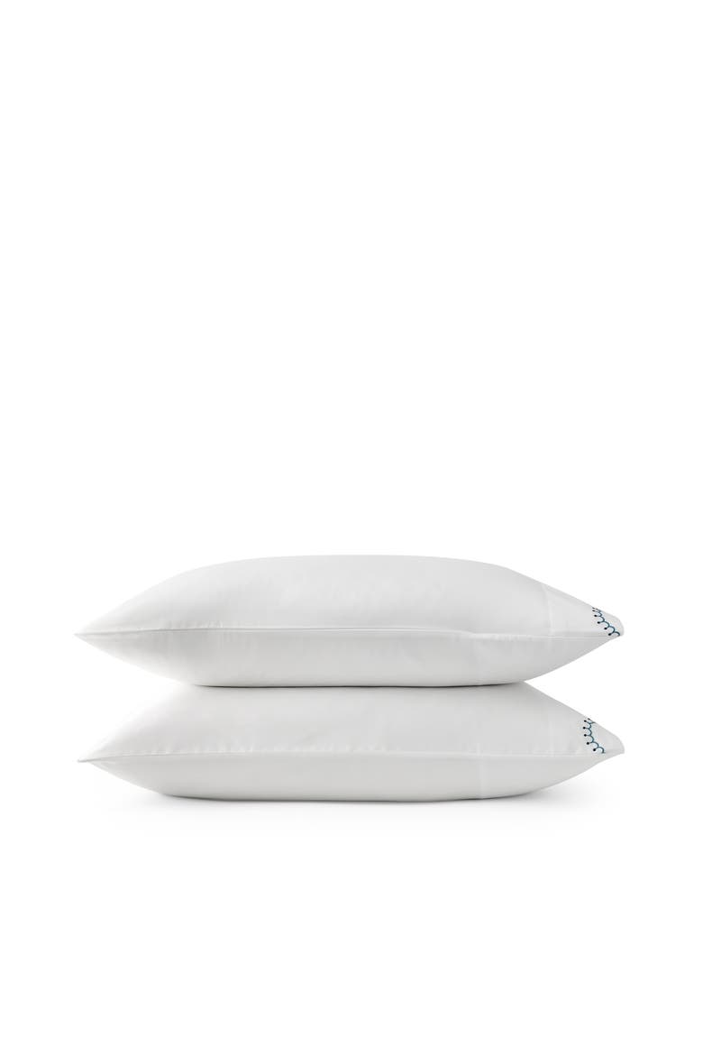 Lucerne Scallop Luxury Cotton Sateen Embroidered Pillowcase Pairs, Main, color, Indigo