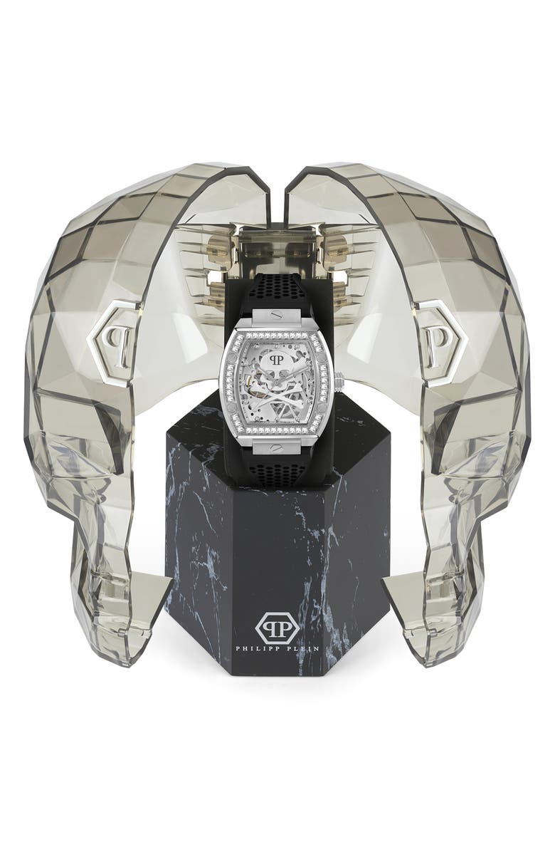 PHILIPP PLEIN The Skeleton Silicone Strap Watch, 44mm, Alternate, color, Stainless Steel
