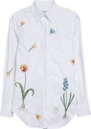 Thom Browne Floral Embroidered Cotton Button-Down Shirt