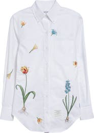 Thom Browne Floral Embroidered Cotton Button-Down Shirt