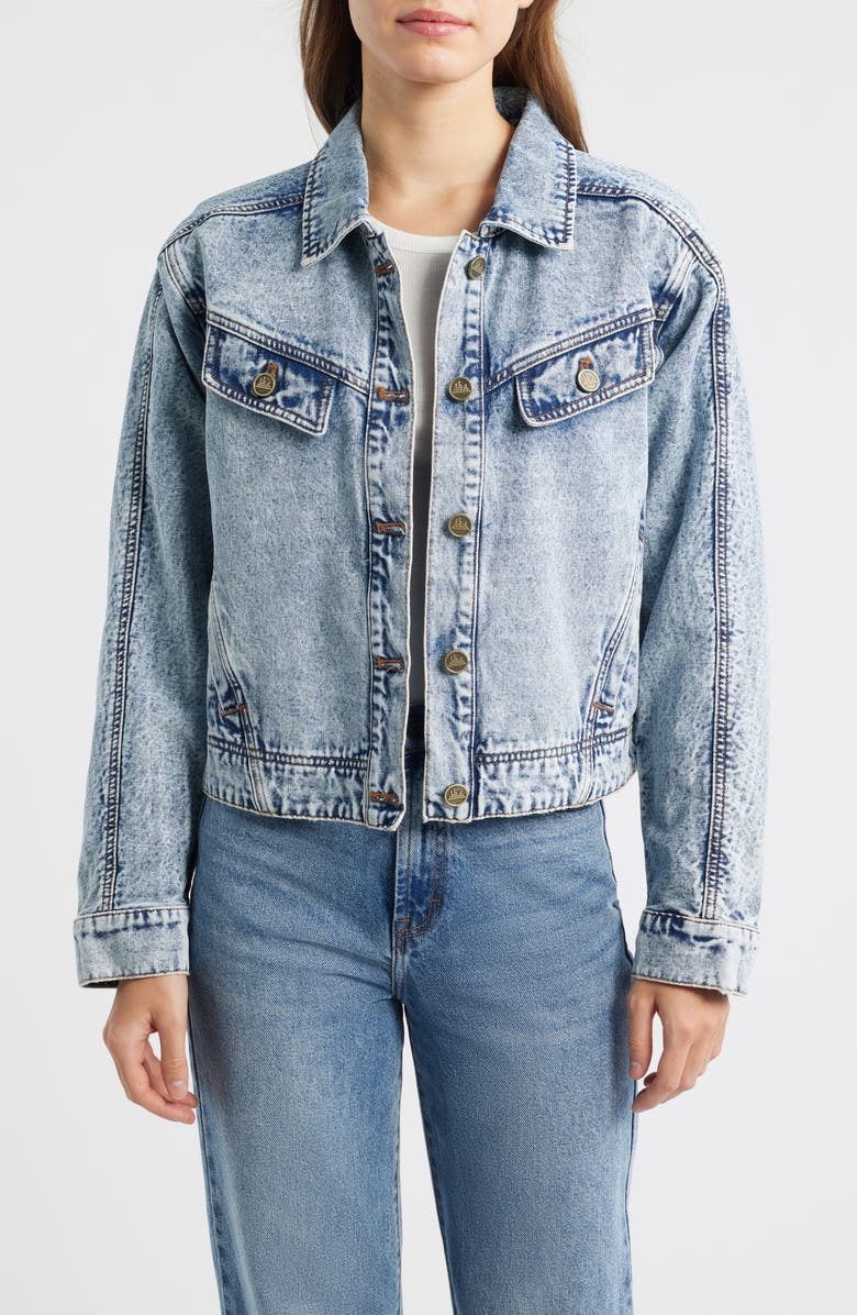 CITY BLUES Slant Pocket Denim Jacket, Main, color, Light Indigo Mineral Wash