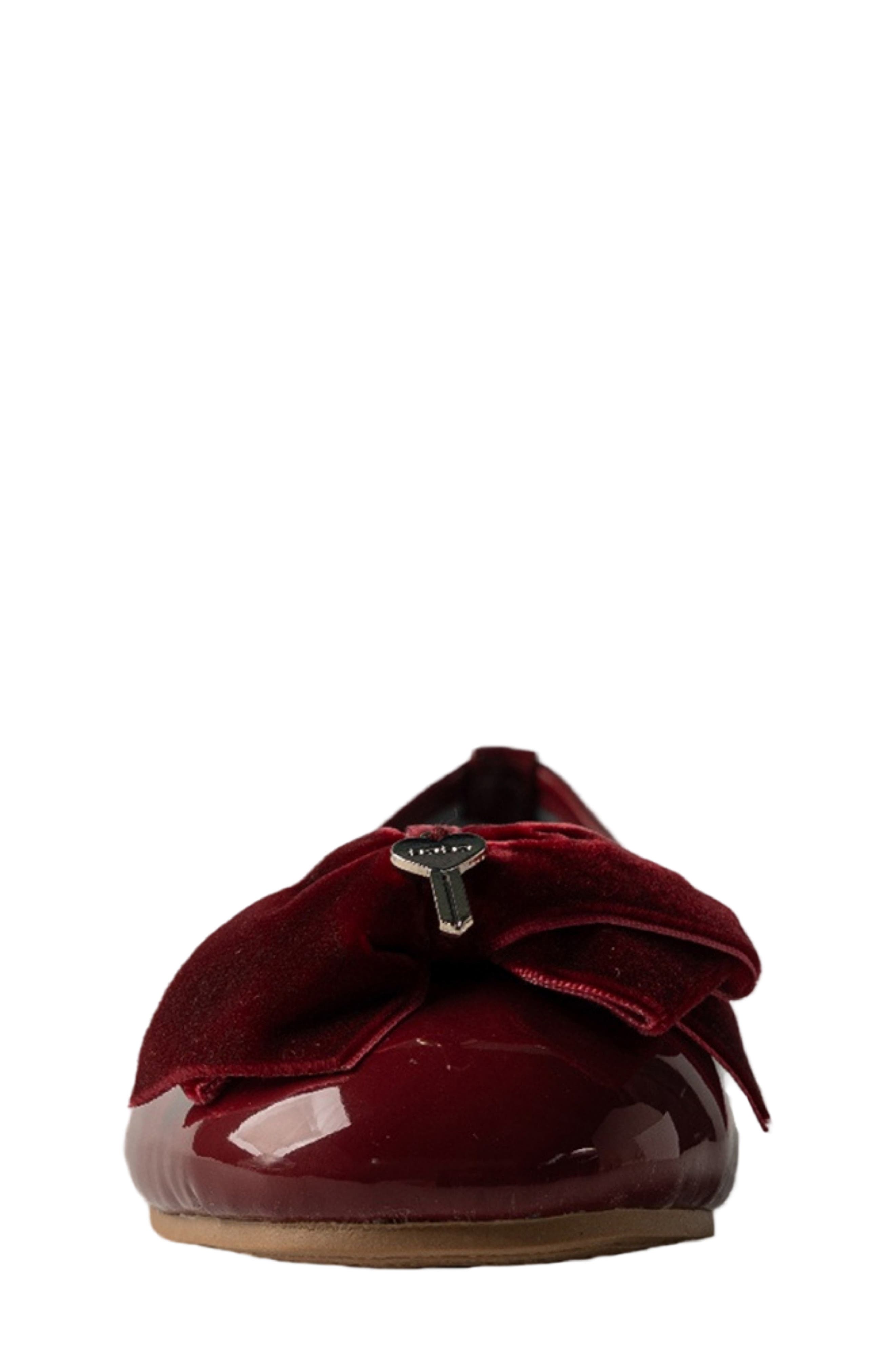 Kids' Patent Flat with Velvet Bow, Alternate, color, BURGUNDY