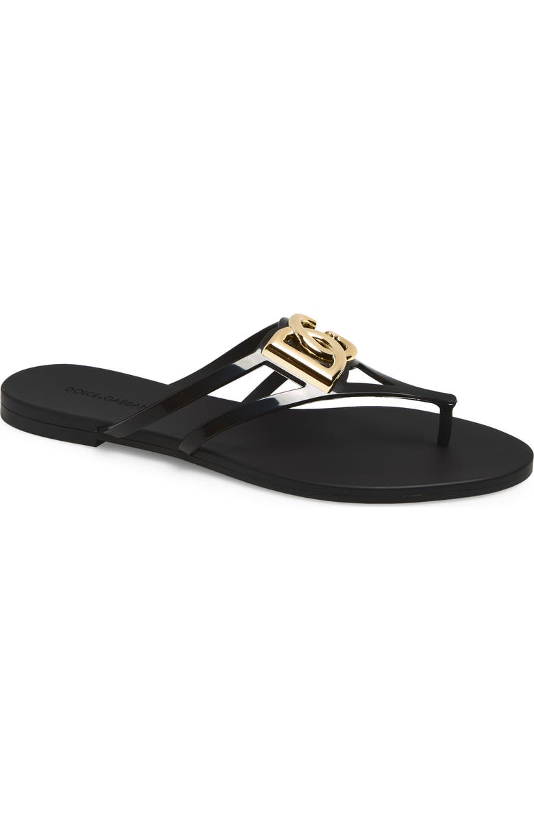 Dolce&Gabbana Logo Flip Flop, Main, color, Nero/ Oro
