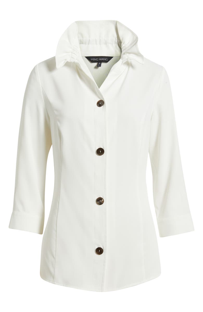 Ming Wang Ruffle Collar Button-Up Shirt, Alternate, color,