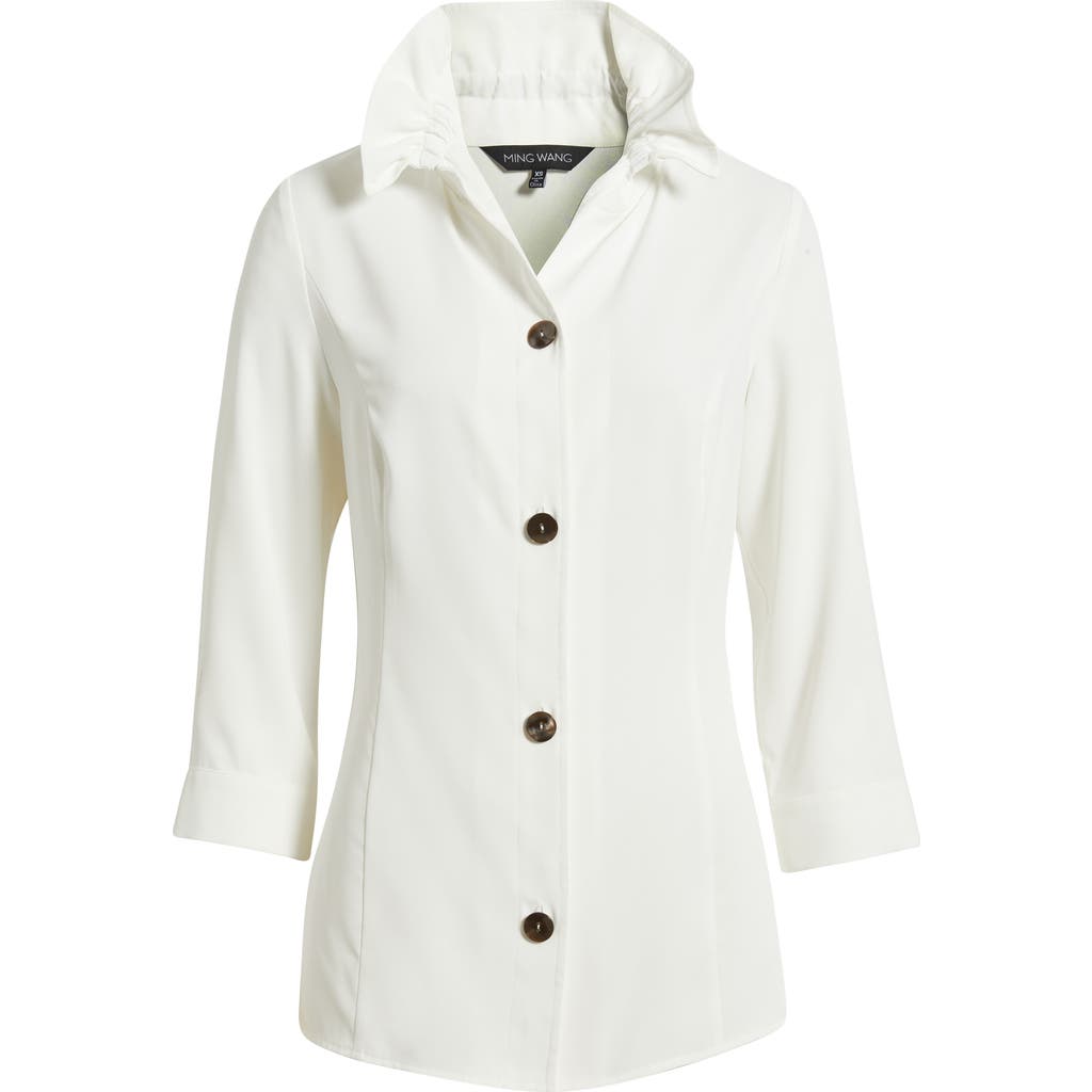 Ming Wang Ruffle Collar Button-up Shirt