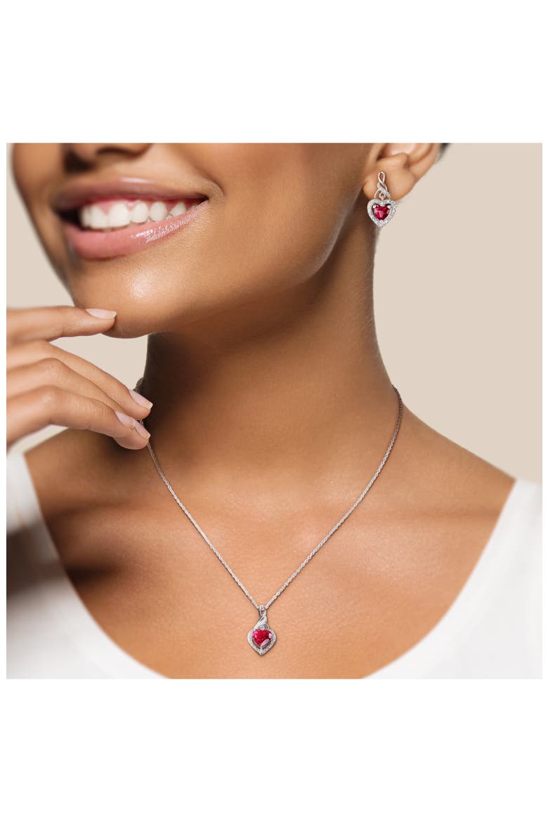 Sterling Silver Lab Grown Ruby Heart & Diamond Necklace & Earrings Set, Alternate, color, RED