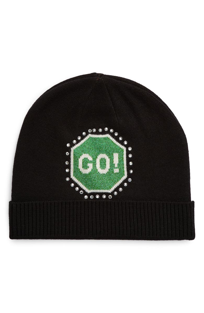 Kate Spade New York traffic sign beanie, Main, color, Black