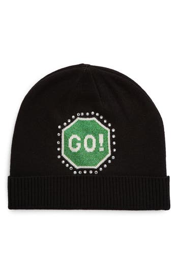 Kate Spade New York Traffic Sign Beanie In Black
