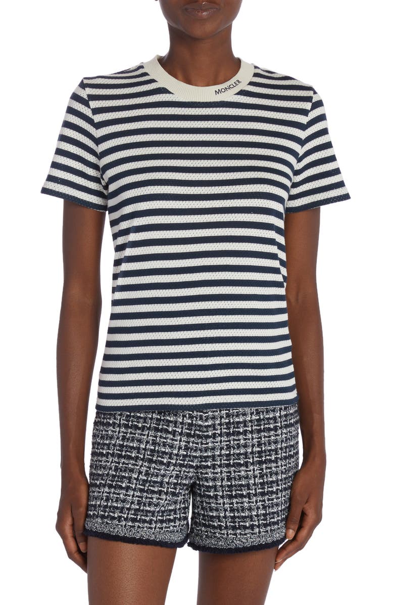 Moncler Stripe Pointelle Cotton T-Shirt, Main, color, 