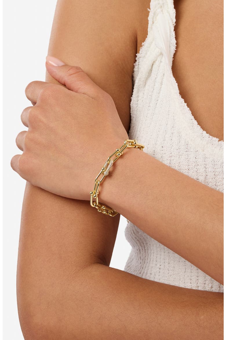 Horseshoe Pavé Chain Bracelet, Alternate, color, GOLD
