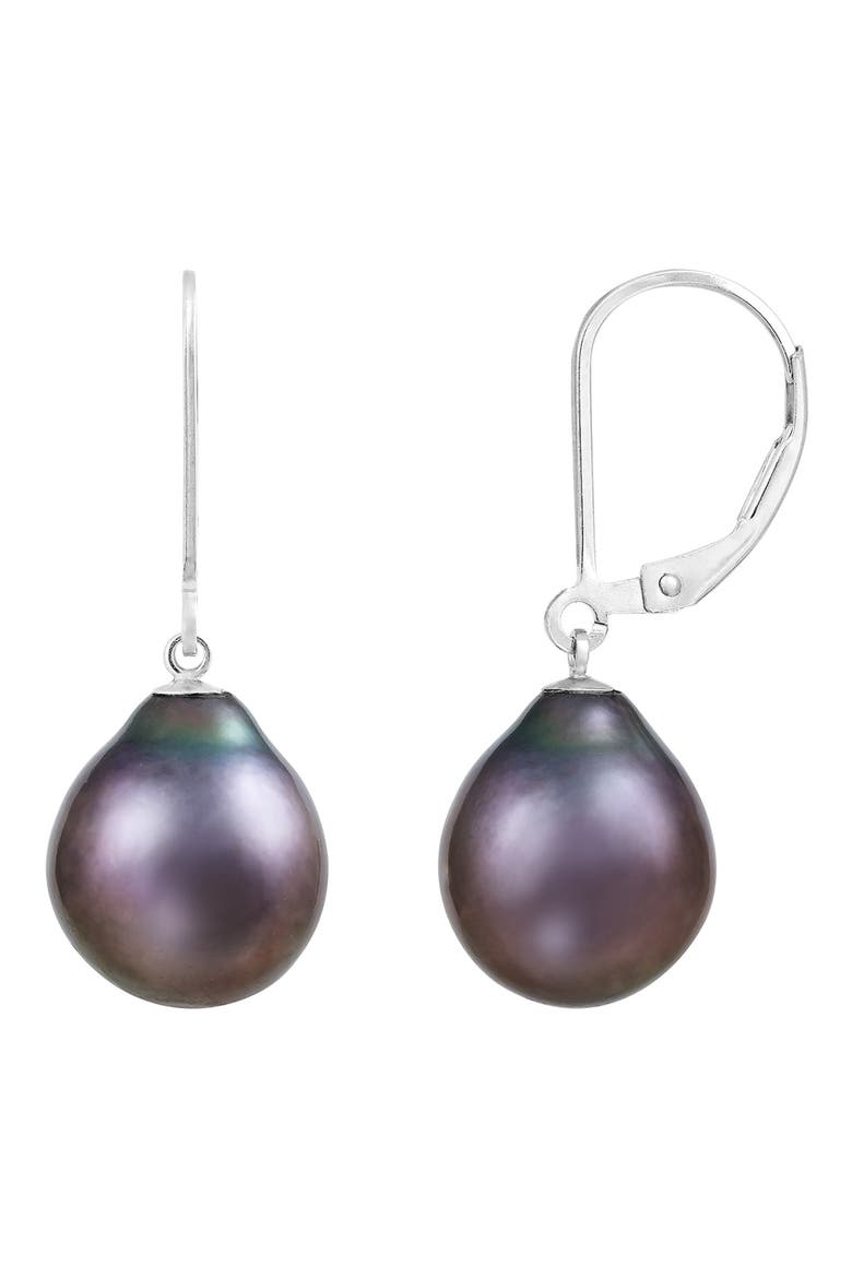 Rhodium Plated Sterling Silver 8-9mm Cultured Freshwater Pearl Dangling Earrings, Alternate, color, PURPLE/ BLACK