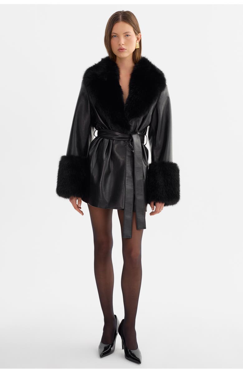 LAMARQUE Rosabella | Recycled Leather Mid-Length Coat, Alternate, color, Black