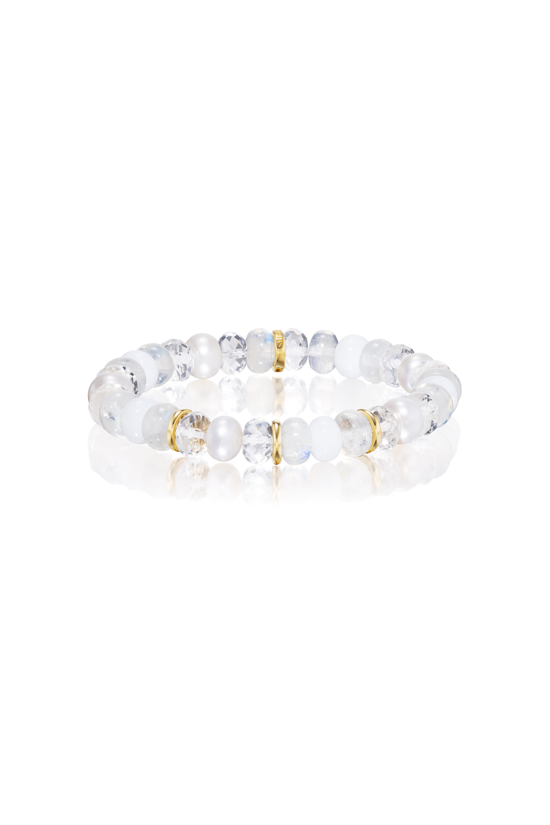 White Mix Bracelet with 3 Solid YG Rondelles, Main, color, White Mix / Sterling Silver
