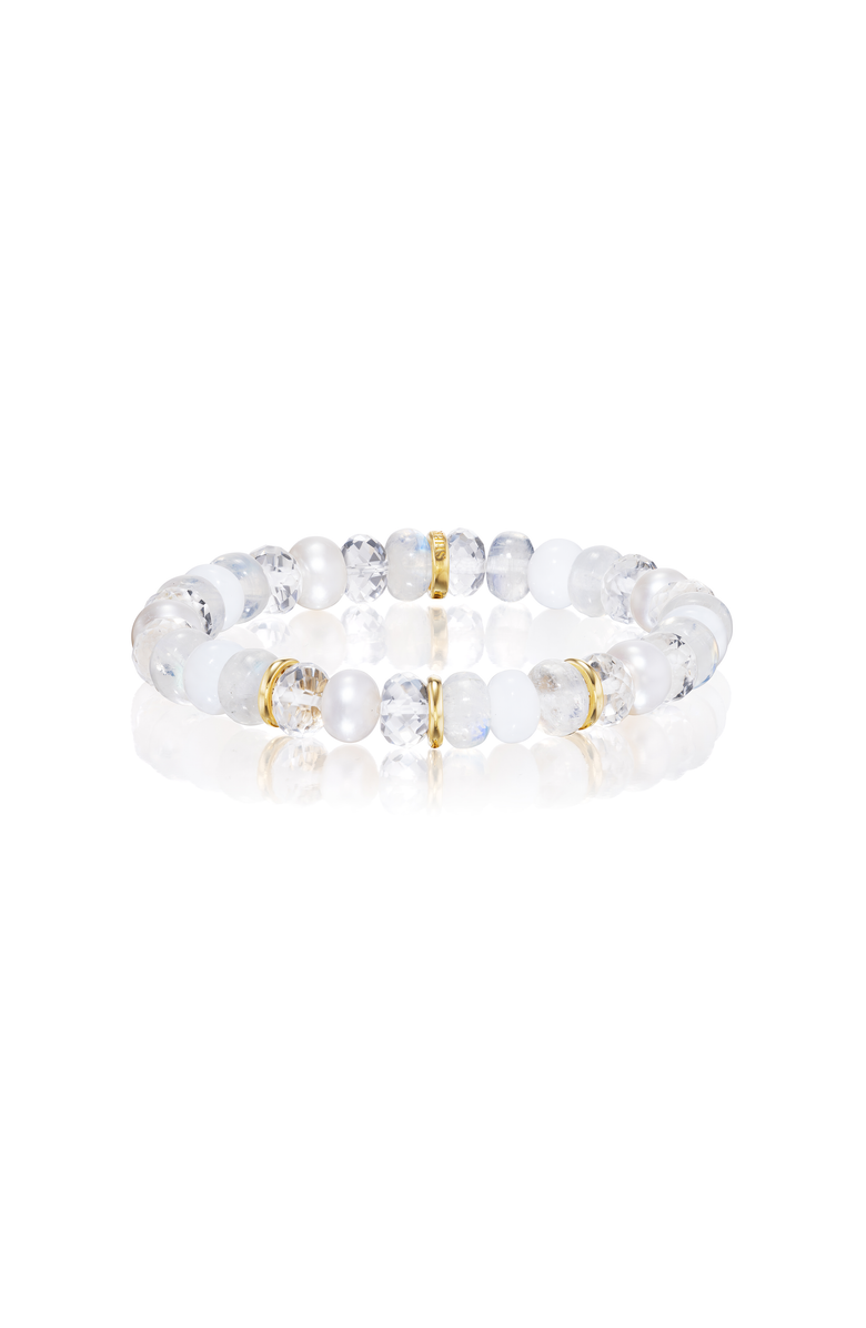 Sheryl Lowe White Mix Bracelet with 3 Solid YG Rondelles, Main, color, White Mix / Sterling Silver