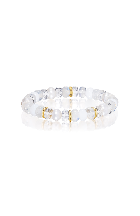 White Mix Bracelet with 3 Solid YG Rondelles