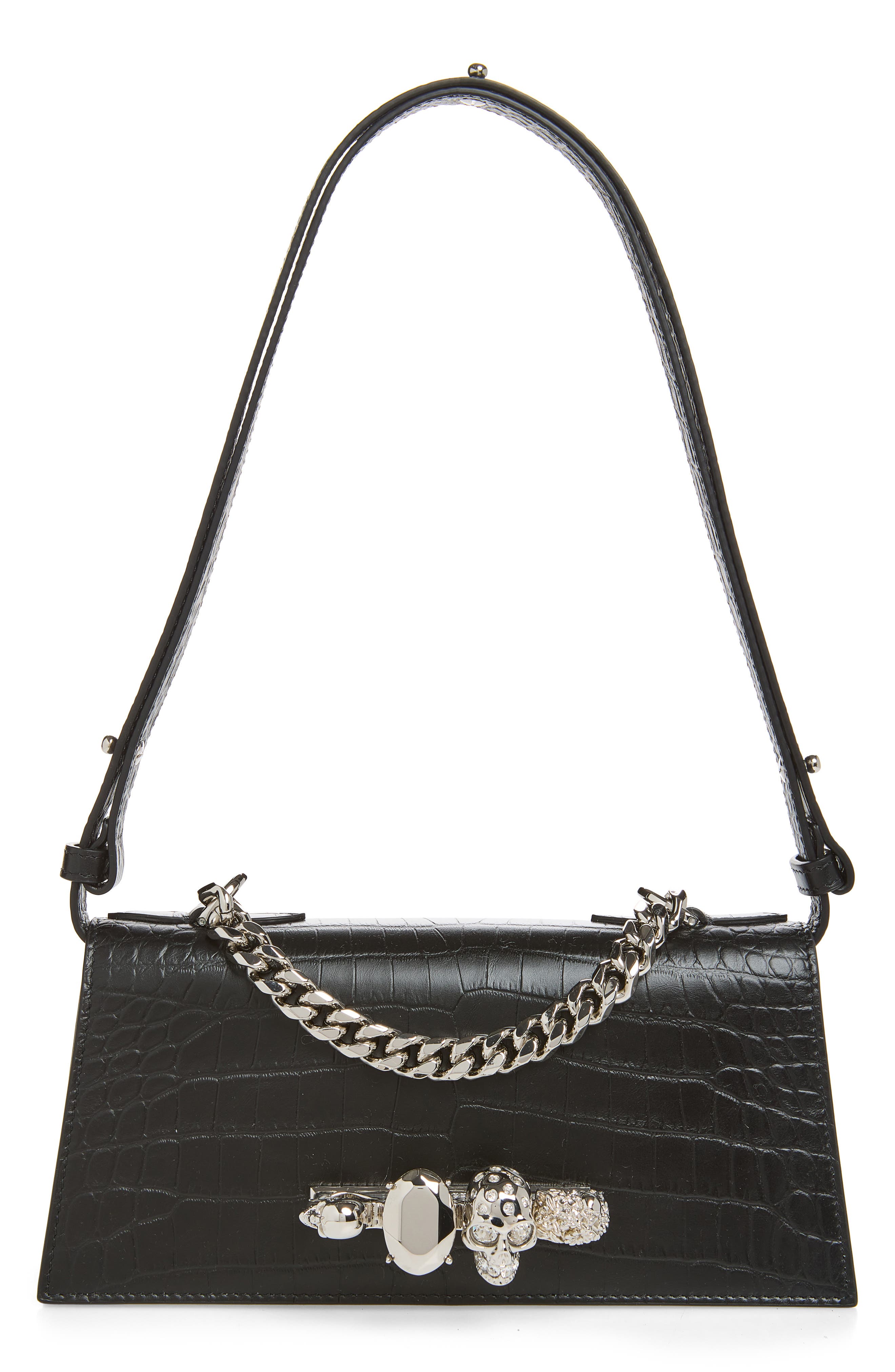 McQueen Mini Jewelled Shoulder Bag, Main, color, Black/ Silver