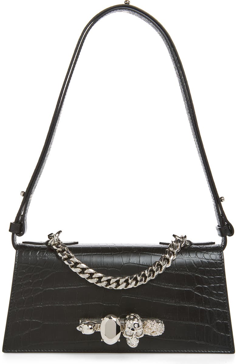 McQueen Mini Jewelled Shoulder Bag, Main, color, Black/ Silver