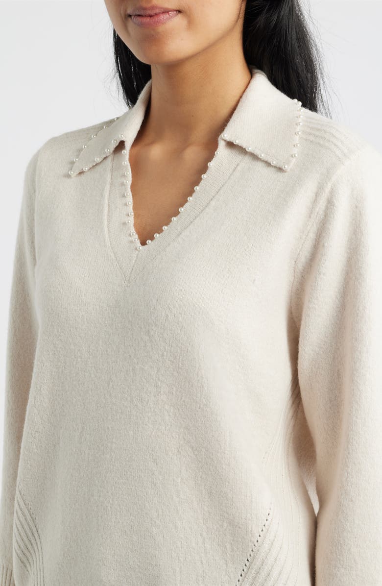 Wit & Wisdom Bead Trim Sweater, Alternate, color, Winter Pearl